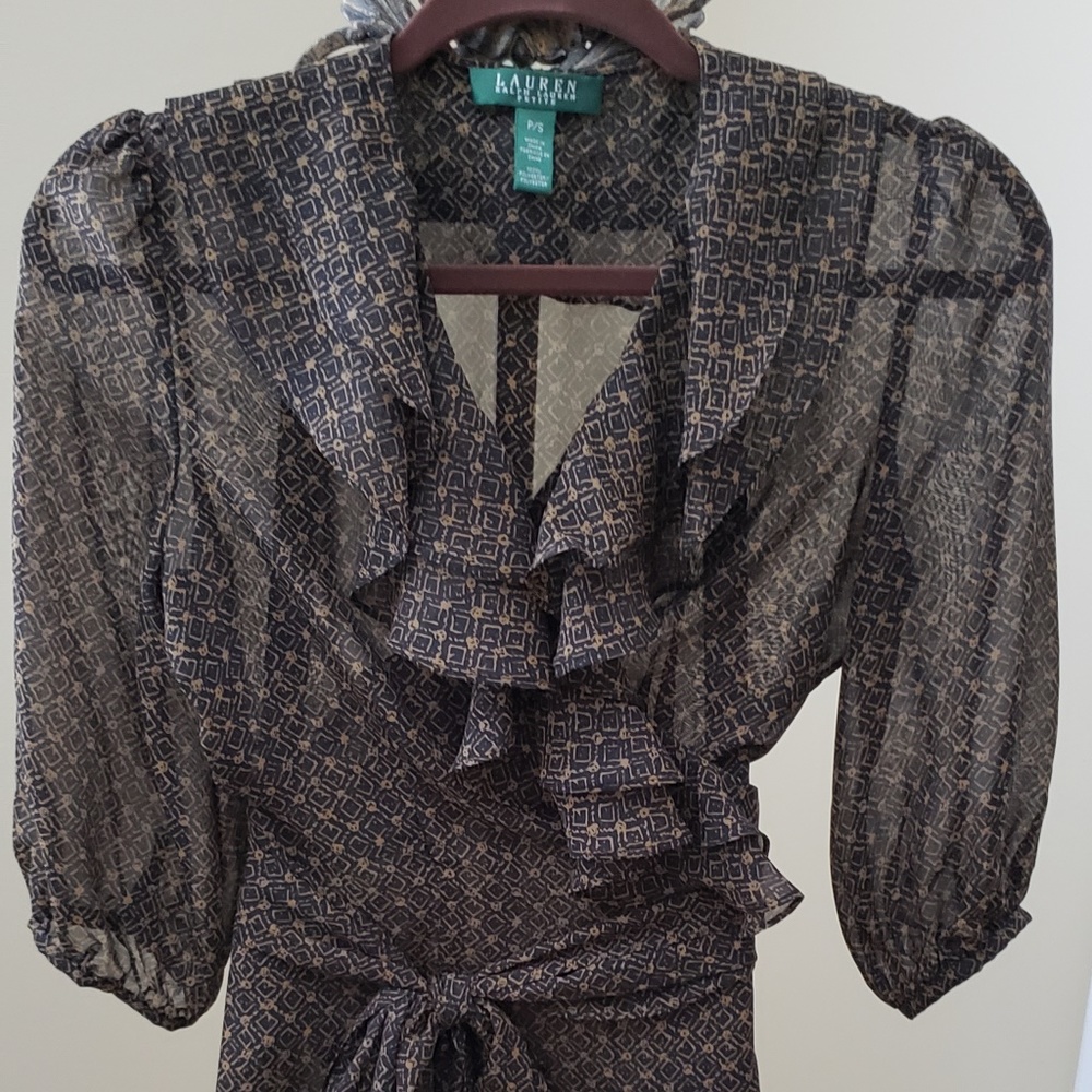 Ralph Lauren Womens Ruffle Front Wrap Blouse PS